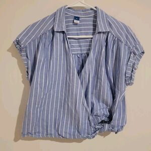 Old Navy Womens Wrap‎ Top Size Medium M Blue White Striped Beach Cropped
